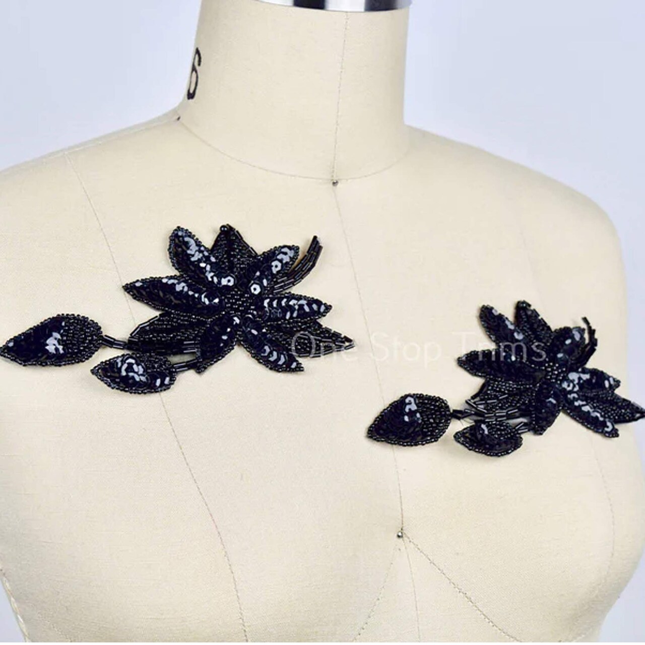 1 Piece Elegant Black Flower Beaded Sequin Applique Patch Iron On 5.75" Costume Accessory